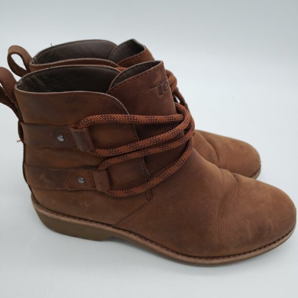 Teva De La Vina Dos Shorty Brown Leather Drawstring Ankle Boot Women’s 6 Shoes - Picture 7 of 12